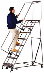 Ballymore - 103" 7 Step Ladder - Lock Step Rolling Safety Ladder, 450 Lb Capacity, 70" Platform Height, 24" Base Width x 55" Depth, Expanded Metal Tread - Americas Tooling