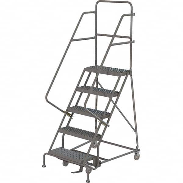 TRI-ARC - 86" 5 Step Rolling Platform Ladder - 450 Lb Capacity, 50" Platform Height, 24" Base Width x 42" Depth, Serrated Tread - Americas Tooling