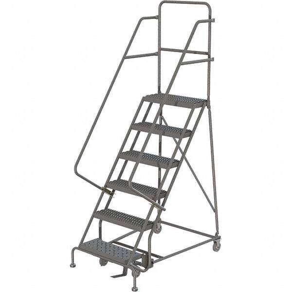 TRI-ARC - 93" 6 Step Ladder - 350 Lb Capacity, 60" Platform Height, 30" Base Width x 49" Depth, Heavy-Duty Serrated Grating - Americas Tooling