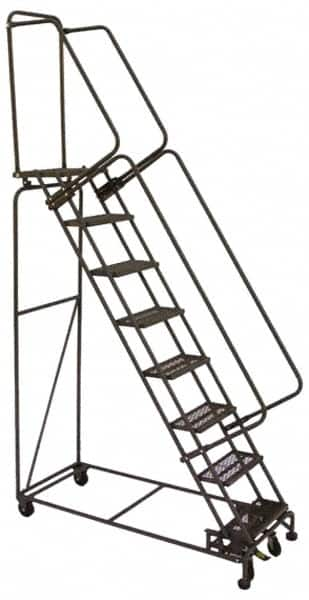 Ballymore - 123" 9 Step Ladder - Lock Step Rolling Safety Ladder, 450 Lb Capacity, 90" Platform Height, 32" Base Width x 68" Base Depth, Perforated Tread - Americas Tooling