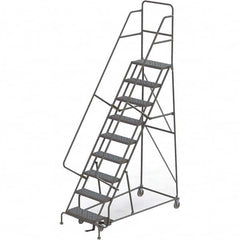 TRI-ARC - 126" 9 Step Rolling Platform Ladder - 450 Lb Capacity, 90" Platform Height, 35" Base Width x 69" Depth, Perforated Tread - Americas Tooling