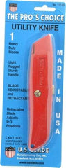 Made in USA - Retractable Utility Knife - Die Cast Aluminum (Color) Aluminum Handle, 3 Blades Included - Americas Tooling