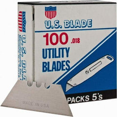 U.S. Blade - 100 Piece Steel Utility Knife Blade - 2" OAL, 0.017" Blade Thickness - Americas Tooling