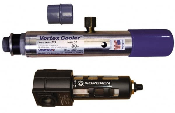 Vortec - 900 BTU per Hour, Vortex Enclosure Cooler without Thermostat - 3/8 Inch Diameter, 1/4 NPT Thread, 15 Cubic Ft. per min - Americas Tooling