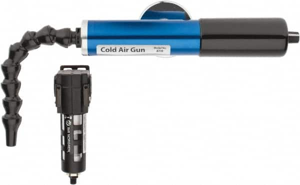 Vortec - 8" Long Hose, 900 BTU/Hr Air Capacity, 1 Outlet, Cold Air Gun Kit - 10-5/8" Tank/Unit Length, 6.63" High Tank/Unit, Includes Adjustable Cold Air Gun, Magnetic Base, 5 Micron Auto-Drain Filter - Americas Tooling