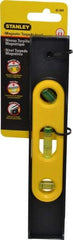 Stanley - Magnetic 9" Long 3 Vial Torpedo Level - ABS Plastic, Black/Yellow, 1 45°, 1 Level & 1 Plumb Vials - Americas Tooling