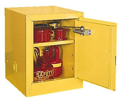 Eagle - 1 Door, 1 Shelf, Yellow Steel Space Saver Safety Cabinet for Flammable and Combustible Liquids - 44" High x 23" Wide x 18" Deep, Manual Closing Door, 3 Point Key Lock, 16 Gal Capacity - Americas Tooling