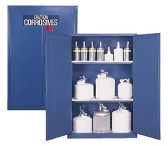 Eagle - 2 Door, 2 Shelf, Blue Steel Standard Safety Cabinet for Corrosive Chemicals - 65" High x 43" Wide x 18" Deep, Manual Closing Door, 3 Point Key Lock, 45 Gal Capacity - Americas Tooling