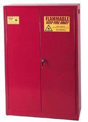 Eagle - 2 Door, 5 Shelf, Red Steel Standard Safety Cabinet for Flammable and Combustible Liquids - 65" High x 43" Wide x 18" Deep, Manual Closing Door, 3 Point Key Lock, 60 Gal Capacity - Americas Tooling