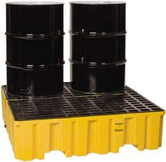 Eagle - 120 Gal Sump, 4,000 Lb Capacity, 4 Drum, Polyethylene Spill Deck or Pallet - 51-1/2" Long x 52.4" Wide x 13-3/4" High, Yellow, Liftable Fork, Drain Included, Vertical, 2 x 2 Drum Configuration - Americas Tooling