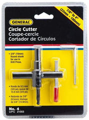 General - 7/8 to 4" Cutting Diam, Circle Cutter Tool - Straight Shank, 3/8" Shank Diam - Americas Tooling