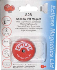 Eclipse - 1-1/2" Diam, 28.5 Lb Average Pull Force, Mild Steel, Alnico Pot Magnets - 0.339" Countersunk Hole, 220°C Max Operating Temp, 0.407" High, Grade 5 Alnico - Americas Tooling