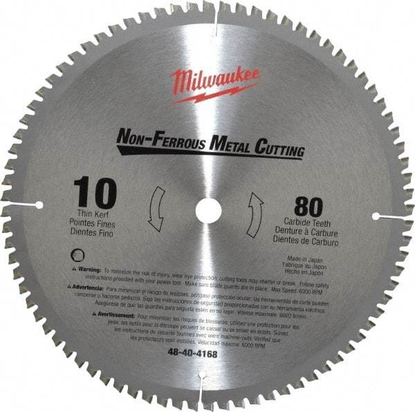 Milwaukee Tool - 10" Diam, 5/8" Arbor Hole Diam, 80 Tooth Wet & Dry Cut Saw Blade - Carbide-Tipped, General Purpose & Straight Action, Standard Round Arbor - Americas Tooling