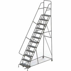 TRI-ARC - 156" 12 Step Rolling Platform Ladder - 450 Lb Capacity, 120" Platform Height, 35" Base Width x 90" Depth, Perforated Tread - Americas Tooling