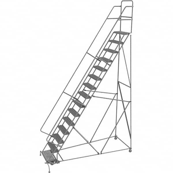 TRI-ARC - 186" 15 Step Rolling Platform Ladder - 450 Lb Capacity, 150" Platform Height, 40" Base Width x 110" Depth, Serrated Tread - Americas Tooling