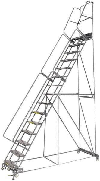 Ballymore - 192" 15 Step Ladder - Lock Step Rolling Safety Ladder, 450 Lb Capacity, 150" Platform Height, 40" Base Width x 106" Depth, Abrasive Mat Tread - Americas Tooling