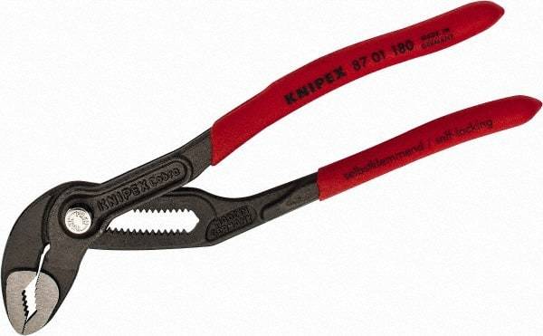 Knipex - 7-1/4" OAL, 1-1/2" Max Capacity, 18 Position Water Pump Tongue & Groove Pliers - Standard V-Jaws, Standard Head, Nonslip Plastic Handles - Americas Tooling