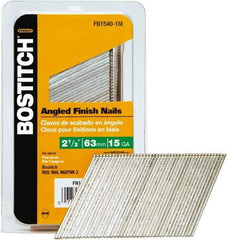 Stanley Bostitch - 15 Gauge 0.07" Shank Diam 2-1/2" Long Finishing Nails for Power Nailers - Steel, Bright Finish, Smooth Shank, Angled Stick Adhesive Collation, Round Head, Chisel Point - Americas Tooling