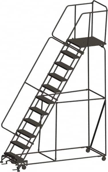 Ballymore - 143" 11 Step Ladder - 450 Lb Capacity, 110" Platform Height, 32" Base Width x 94" Depth, Heavy-Duty Serrated Grating - Americas Tooling