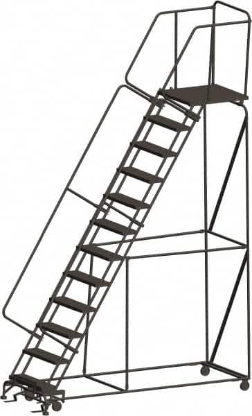 Ballymore - 153" 12 Step Ladder - 450 Lb Capacity, 120" Platform Height, 32" Base Width x 101" Depth, Heavy-Duty Serrated Grating - Americas Tooling