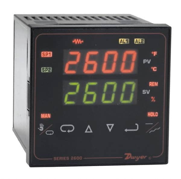 Dwyer - 2,320 to 4,208°F 1/4 DIN Temperature/Process Control - Dual 4-Digit LCD Display, Fuzzy Logic PID Control, 100-240 VAC/VDC - Americas Tooling