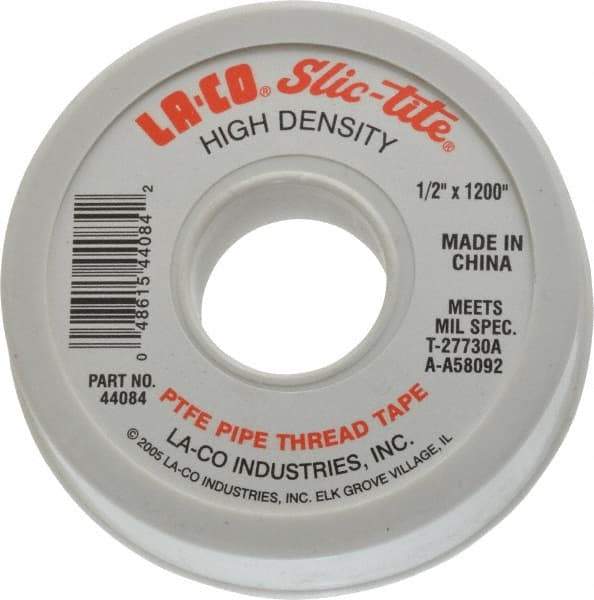 LA-CO - 1/2" Wide x 1,200" Long General Purpose Pipe Repair Tape - 3 mil Thick, -450 to 550°F, White - Americas Tooling