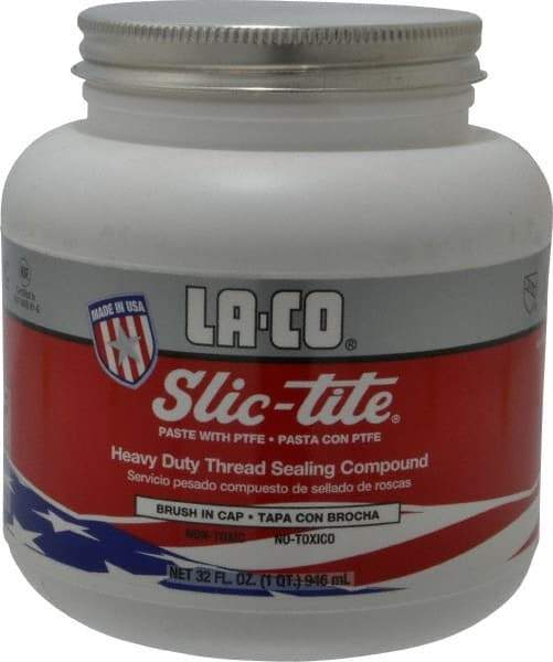 LA-CO - 1 Qt Brush Top Can White Thread Sealant - Paste with PTFE, 500°F Max Working Temp, For Metal, PVC, CPVC & ABS Plastic Pipe Threads - Americas Tooling