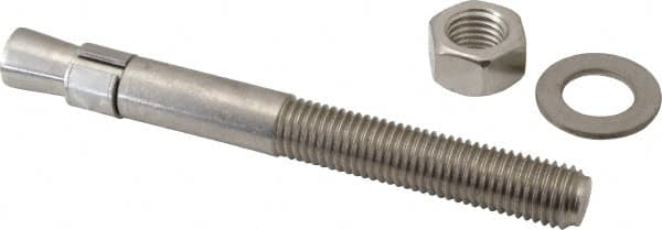 Red Head - 3/4" Diam, 3/4" Drill, 7" OAL, 3-3/16" Min Embedment Wedge Expansion Concrete Anchor - 304 Stainless Steel, Hex Nut Head, Hex Drive, 3-1/2" Thread Length - Americas Tooling