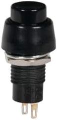 GC/Waldom - 0.4 Inch Mount Hole, Miniature Pushbutton Switch Only - Round, Black Pushbutton, Nonilluminated, Momentary (MO), Off-On - Americas Tooling