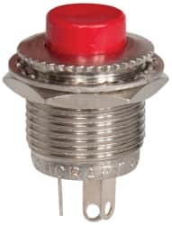 GC/Waldom - 0.469 Inch Mount Hole, Miniature Pushbutton Switch Only - Round, Red Pushbutton, Nonilluminated, Momentary (MO), On-Off - Americas Tooling