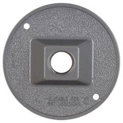 Cooper Crouse-Hinds - 1 Outlet, 1/2" Hole Diam, Powder Coat Finish, Round Noncorrosive Weatherproof Box Cover - 4-1/2" Wide x 9/16" High, Wet Locations, Aluminum, UL Listed - Americas Tooling