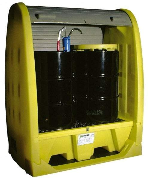 Enpac - 4 Drum, 66 Gal Sump Capacity, Pallet with Rolltop Hardcover - 69" High, Vertical Storage, Polyethylene - Americas Tooling