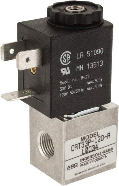 ARO/Ingersoll-Rand - 1/8", CAT Series 3-Way 2-Position Body Ported Stacking Solenoid Valve - 24 VDC, 0.048 CV Rate, 2.43" High x 7/8" Long - Americas Tooling