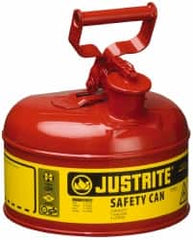 Justrite - 1 Gal Galvanized Steel Type I Safety Can - 11" High x 9-1/2" Diam, Red with Yellow - Americas Tooling