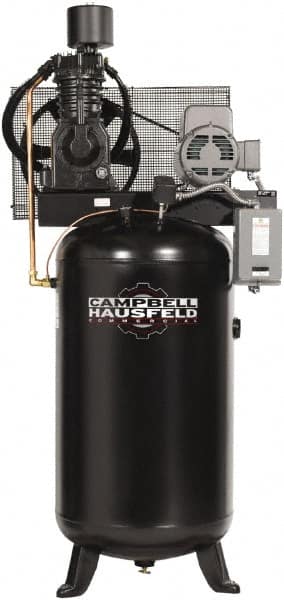 Campbell Hausfeld - 7.5 hp, 80 Gal Stationary Electric Vertical Air Compressor - Three Phase, 175 Max psi, 24.3 CFM, 208-230/460 Volt - Americas Tooling