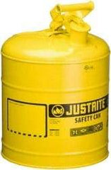 Justrite - 5 Gal Galvanized Steel Self-Closing, Self-Venting, Full-Length Flame Arrester - 16-7/8" High x 11-3/4" Diam, Yellow - Americas Tooling