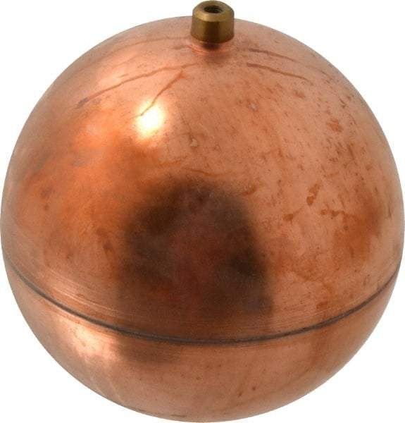 Made in USA - 5" Diam, Spherical, Round Spud Connection, Metal Float - 1/4-20 Thread, Copper, 25 Max psi, 23 Gauge - Americas Tooling