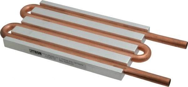 Lytron - 6" Long x 3-1/2" High, Straight Connection Copper Tube Cold Plate - 3/8 OD Tube, 4-Pass Fluid Path, Water Cooling, 1/2" Thick - Americas Tooling