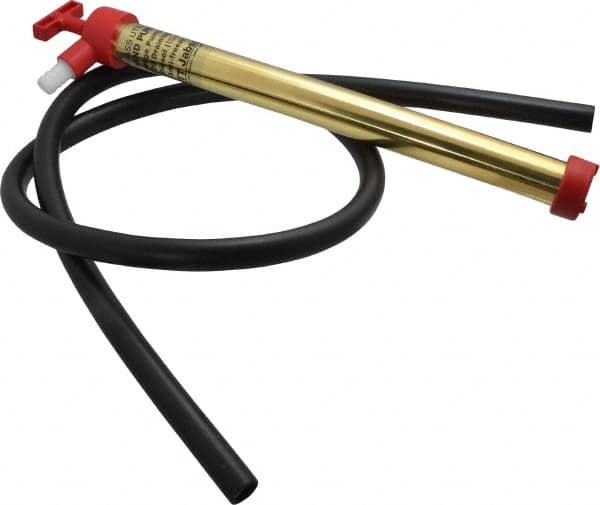 Jabsco - 15 Strokes per Gal, 1/2" Outlet, Brass Hand Operated Plunger Pump - 16 oz per Stroke, 17" OAL, For 5 Gal Drums, For Oil & Diesel Fuel - Americas Tooling