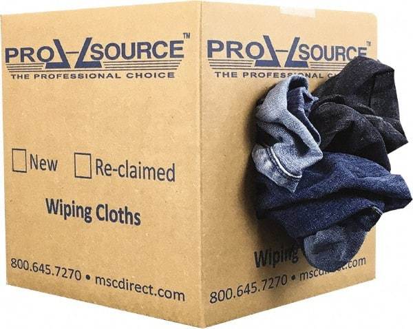 PRO-SOURCE - Reclaimed Rags - Assorted Colors, Denim, Low Lint, 5 Lbs. at 2 to 4 per Pound, Box - Americas Tooling