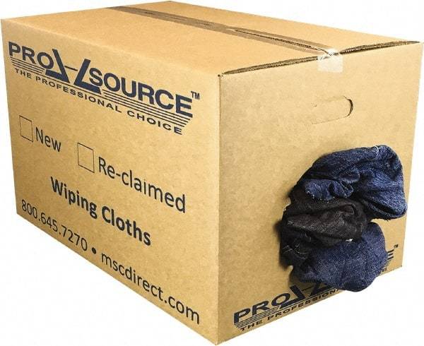 PRO-SOURCE - Reclaimed Rags - Assorted Colors, Denim, Low Lint, 25 Lbs. at 2 to 4 per Pound, Box - Americas Tooling