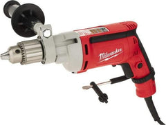 Milwaukee Tool - 1/2" Keyed Chuck, 850 RPM, Pistol Grip Handle Electric Drill - 8 Amps, 120 Volts, Non-Reversible, Includes 1/2" Magnum Drill, Chuck Key with Holder, Side Handle - Americas Tooling