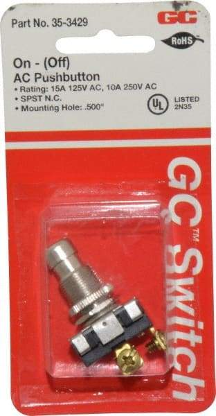 GC/Waldom - 1/2 Inch Mount Hole, Pushbutton Switch Only - Round, Chrome Pushbutton, Nonilluminated, Momentary (MO), On-Off - Americas Tooling