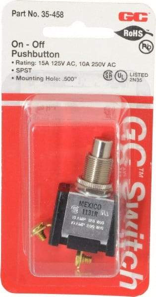 GC/Waldom - 1/2 Inch Mount Hole, Pushbutton Switch Only - Round, Chrome Pushbutton, Nonilluminated, Maintained (MA), On-Off - Americas Tooling