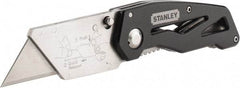 Stanley - Fixed Folding Utility Knife - 2-7/16" Blade, Silver & Black Aluminum Handle, 1 Blade Included - Americas Tooling