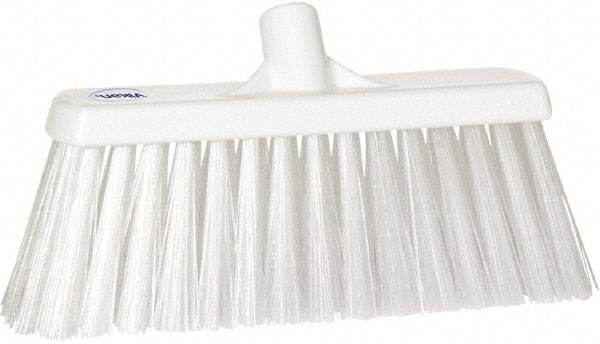 Vikan - 12" Heavy Duty Synthetic Push Broom - 4" Bristle Length, Plastic Block, European Threaded Handle Connection - Americas Tooling