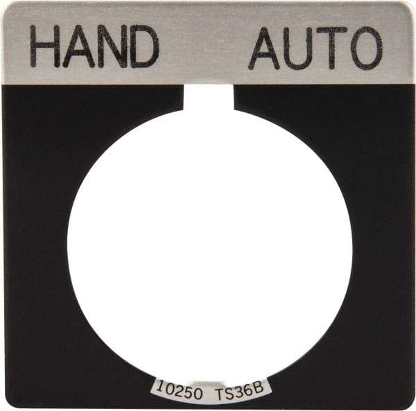 Eaton Cutler-Hammer - Square, Legend Plate - Auto-Off-Hand - Black Background, 30-1/2mm Hole Diameter - Americas Tooling