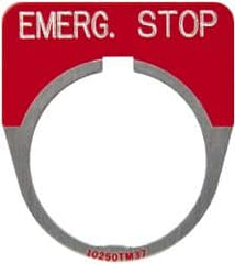 Eaton Cutler-Hammer - Round, Legend Plate - Emergency Stop - Red Background, 30-1/2mm Hole Diameter - Americas Tooling