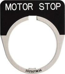 Eaton Cutler-Hammer - Half Round, Legend Plate - Motor Stop - Black Background, 30-1/2mm Hole Diameter - Americas Tooling