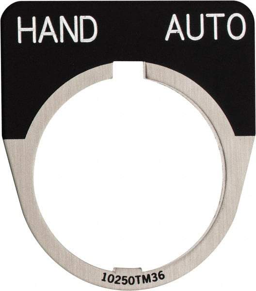 Eaton Cutler-Hammer - Half Round, Legend Plate - Auto-Off-Hand - Black Background, 30-1/2mm Hole Diameter - Americas Tooling